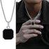 Square Pendant Necklace for Men - Casual Vintage Geometric Jewelry with Rope Cuban Figaro Box Chain Box 1652S Men's Necklace
