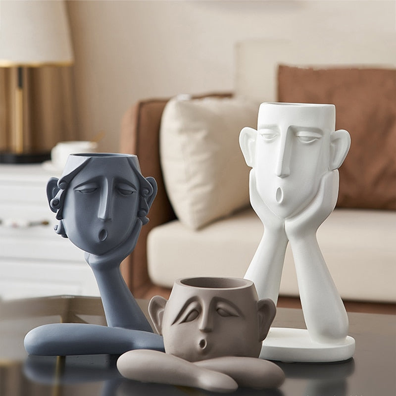 Emotional Faces Planter Sculptures Full Trio Face Planters