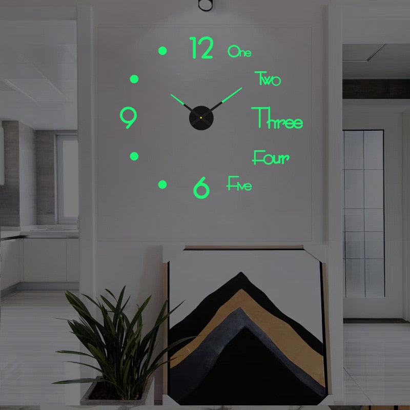 Large Creative 3D Wall Clock Luminous - Letters & Numbers Wall Clocks