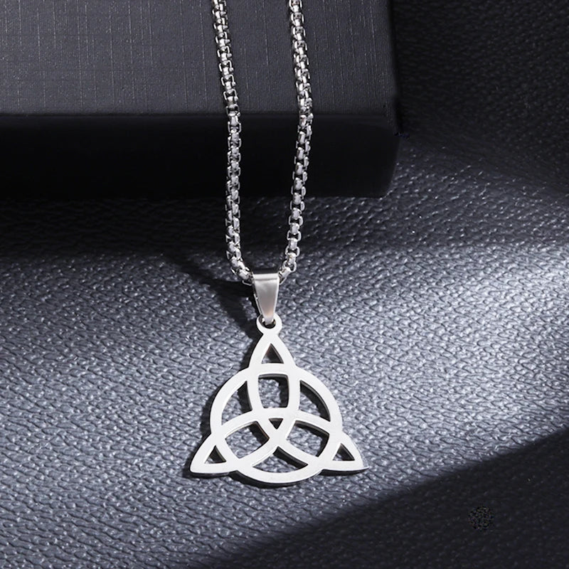 Witch Knot Necklace - Stainless Steel Celtic Knot Pendant Style 24-Silver Men's Necklace