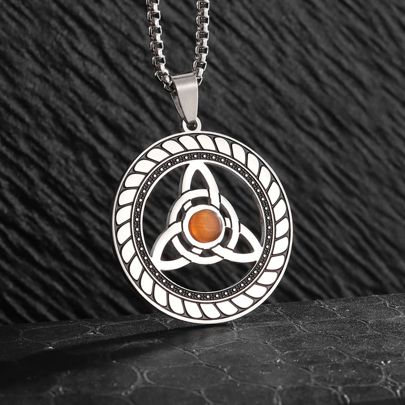 Witch Knot Necklace - Stainless Steel Celtic Knot Pendant Style 39-Silver Men's Necklace