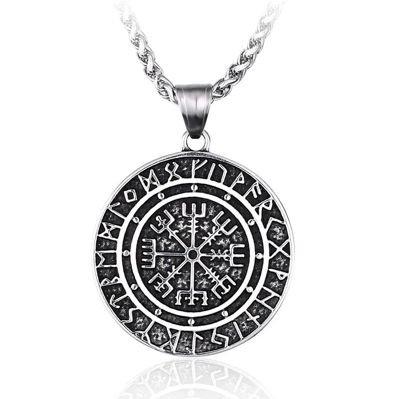 Nordic Anchor Compass Necklace - Personalized Hip Hop Fashion Jewelry for Men Style 15-Silver Men's Necklace