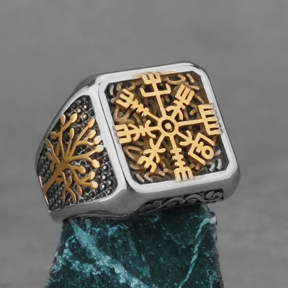 Nordic Viking Stainless Steel Ring - Anchor Compass Tree of Life Rune Amulet Wolf Finger Jewelry VK-3 Men's Rings
