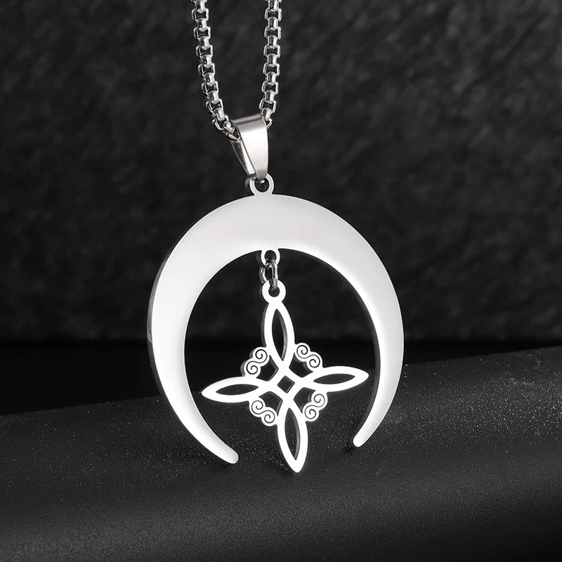 Witch Knot Necklace - Stainless Steel Celtic Knot Pendant Style 19-Silver Men's Necklace