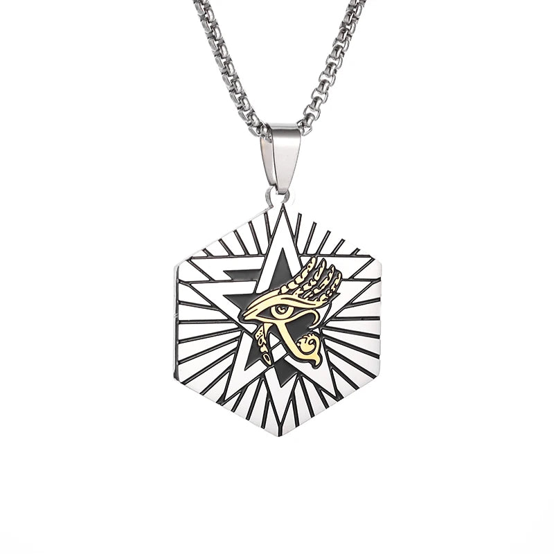 Eye of Horus Necklace - Ancient Egypt Protection Pendant Style 35-Silver Men's Necklace