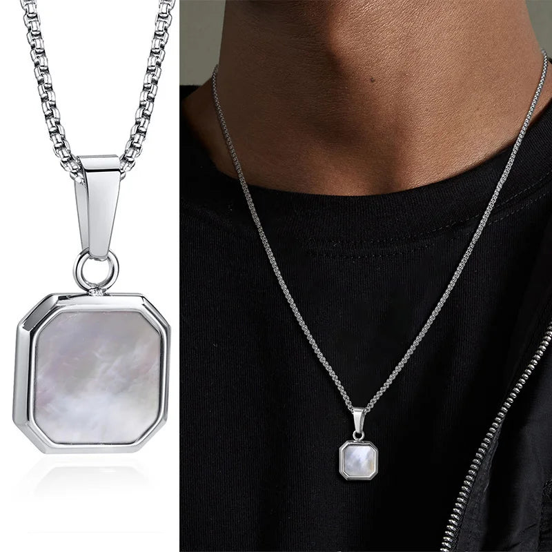 Square Pendant Necklace for Men - Casual Vintage Geometric Jewelry with Rope Cuban Figaro Box Chain Box 1652-2 Men's Necklace