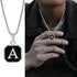 Stainless Steel Initial Letters Necklace for Men - A-Z Geometric Pendant with Cuban Chain Men's Necklace