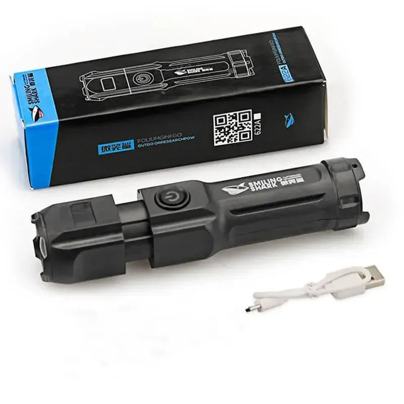 4-Mode LED Flashlight - Telescopic Zoom Tactical Torch, USB Rechargeable, Long-Range Camping Light