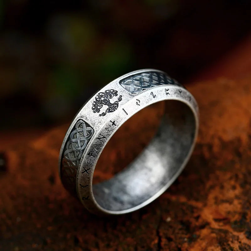 Viking Tree of Life Stainless Steel Ring - Vintage Celtic Knot Rune Jewelry for Men VK-2 Men's Rings