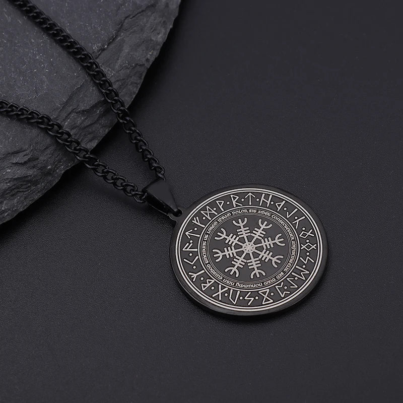 Nordic Anchor Compass Necklace - Personalized Hip Hop Fashion Jewelry for Men Style 2-Black Men's Necklace