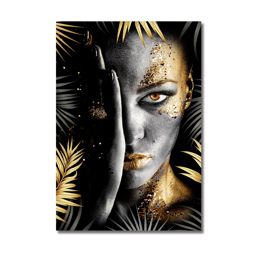 African Woman Art Canvas - Touch of Gold & Silver Golden Eye Canvas