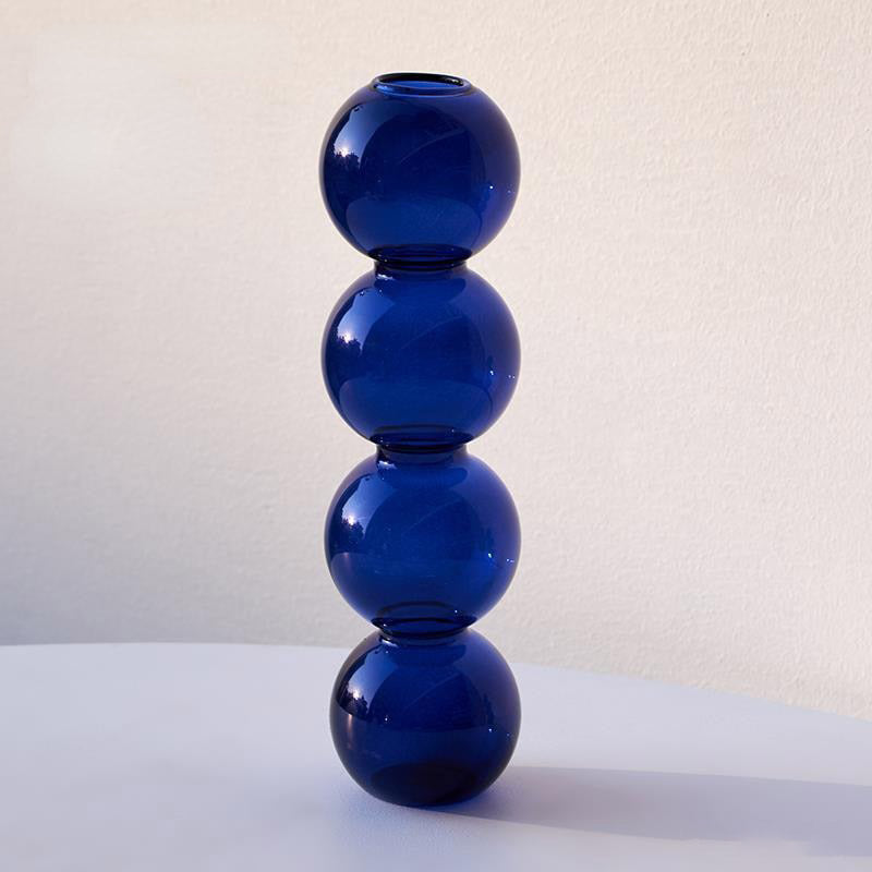 Crystal Glass Bubble Vase Dark Blue - Large Glass Vase