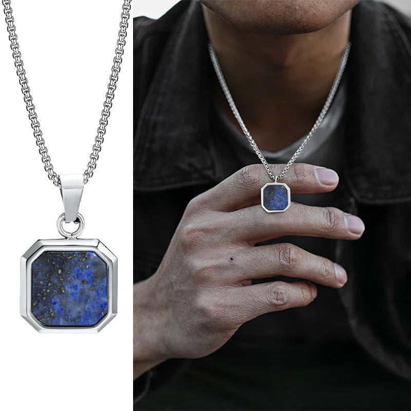 Square Pendant Necklace for Men - Casual Vintage Geometric Jewelry with Rope Cuban Figaro Box Chain Box 1652-3 Men's Necklace