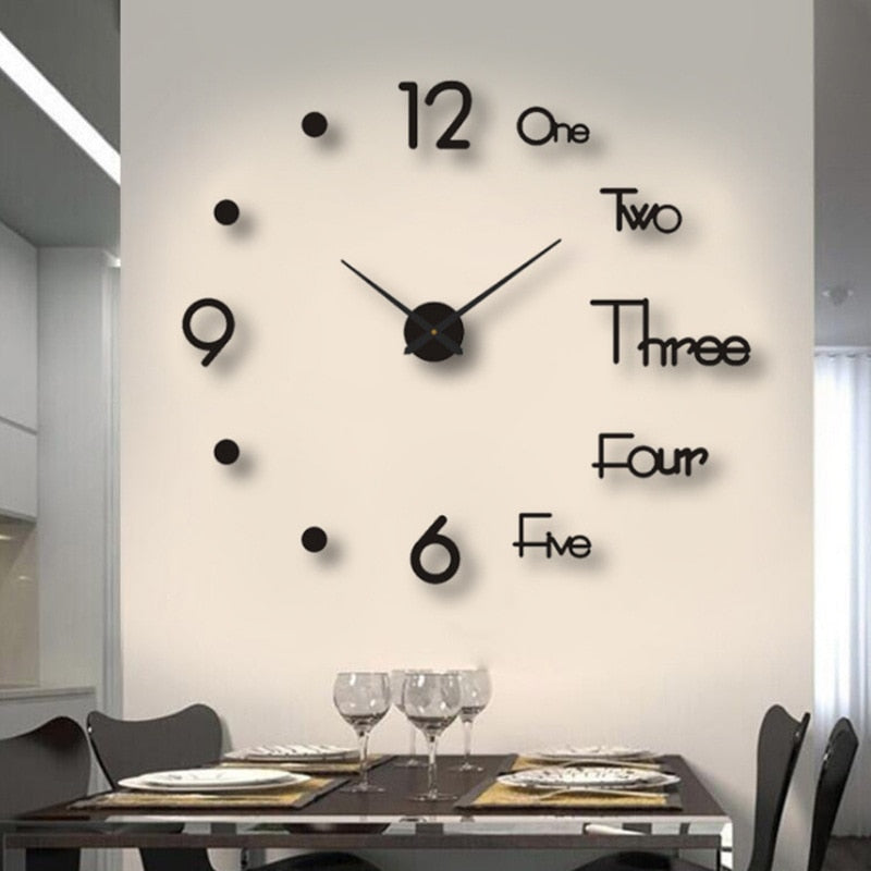 Large Creative 3D Wall Clock Black - Letters & Numbers Wall Clocks