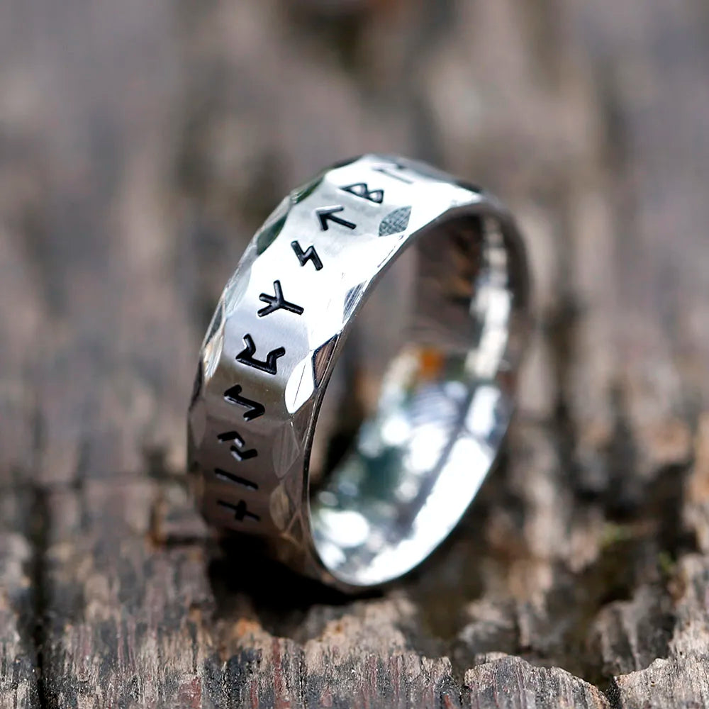 Viking Rune Stainless Steel Ring - Retro Odin Norse Jewelry for Men Steel Men's Rings
