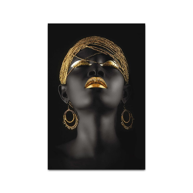 African Art With Gold Jewelry Canvas Prints Virtue - Face Canvas