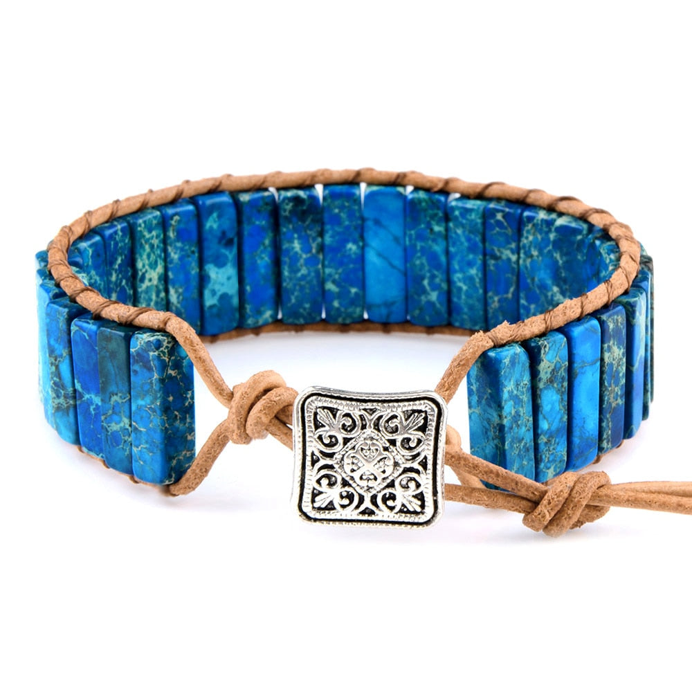 Natural Gem Leather Tibetan Bracelet Sapphire Blue Tibetan Bracelet