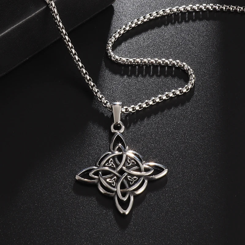 Witch Knot Necklace - Stainless Steel Celtic Knot Pendant Men's Necklace
