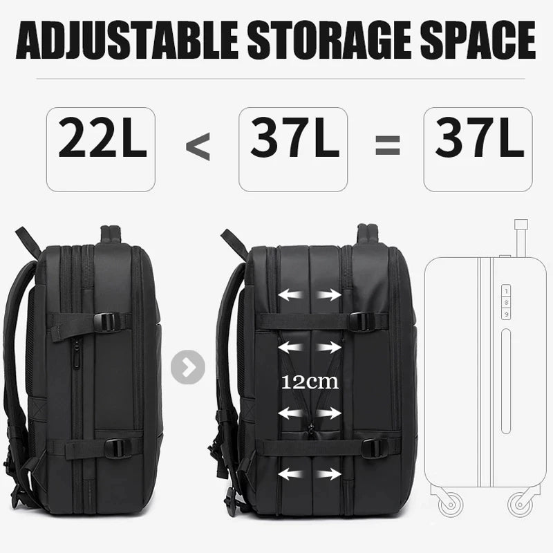 Expandable Travel Backpack - Large Capacity, USB Charging, Waterproof 17.3" Laptop Bag