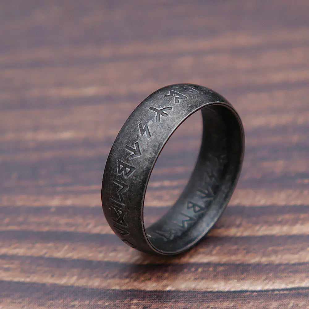 Norse Rune Ring - 316L Stainless Steel Viking Odin Letter Amulet Jewelry Style V Men's Rings