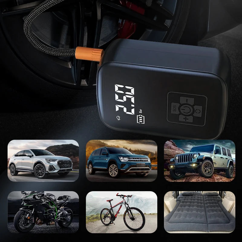 Portable Wireless Car Air Pump - Electric Tire Inflator for On-the-Go Use