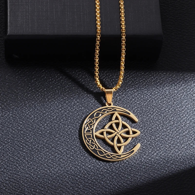 Witch Knot Necklace - Stainless Steel Celtic Knot Pendant Style 2-Gold Men's Necklace