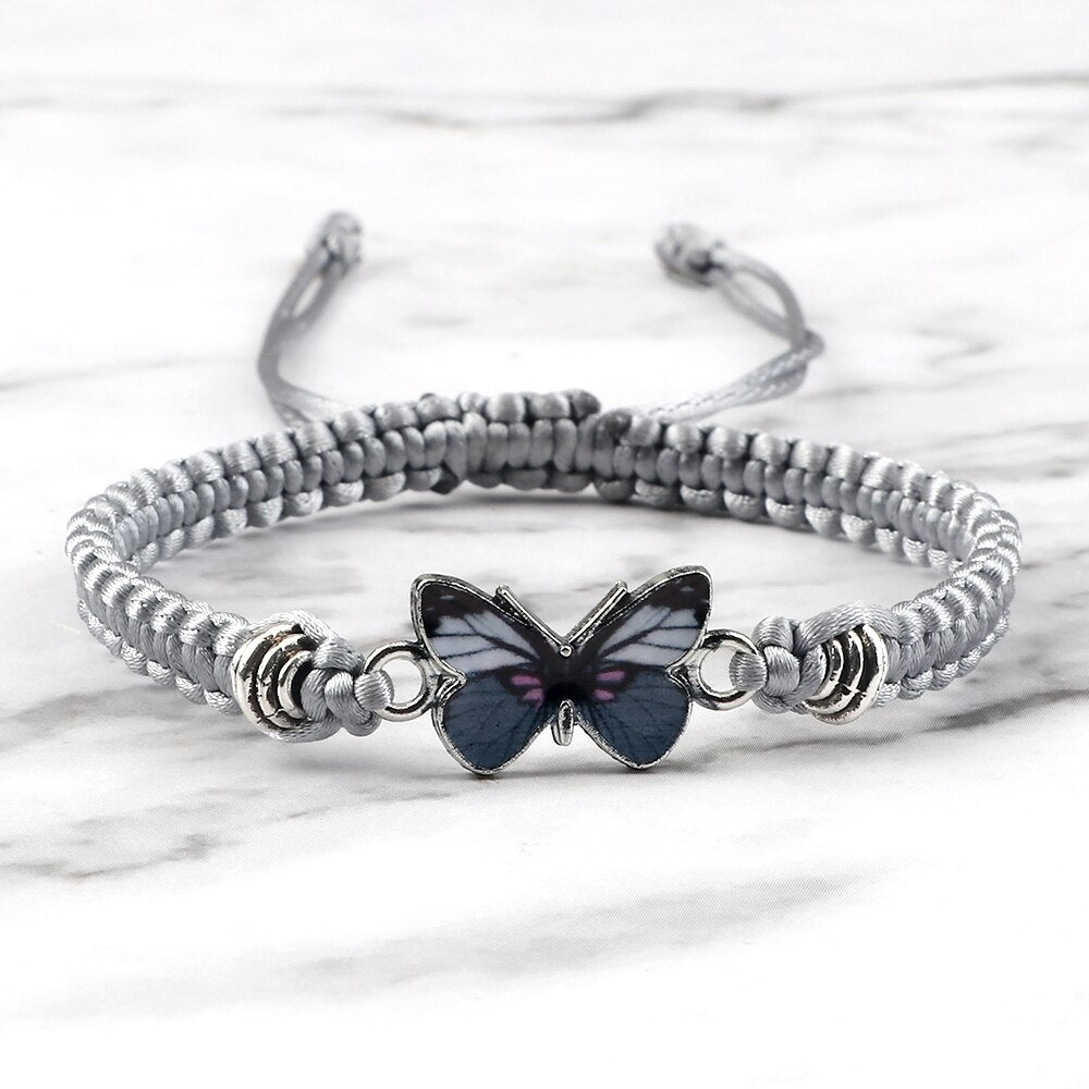 Classic Butterfly Bracelet With Braided Rope Grey 17-27cm Women's Bracelet