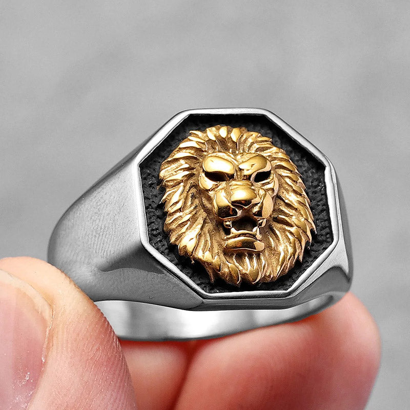 Lion Stainless Steel Rings for Men - Unique Punk Trendy Jewelry Gift Silver Gold Men's Rings