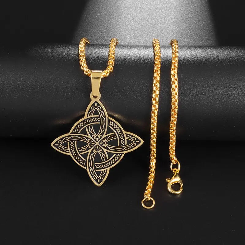 Witch Knot Necklace - Stainless Steel Celtic Knot Pendant Style 33-Gold Men's Necklace