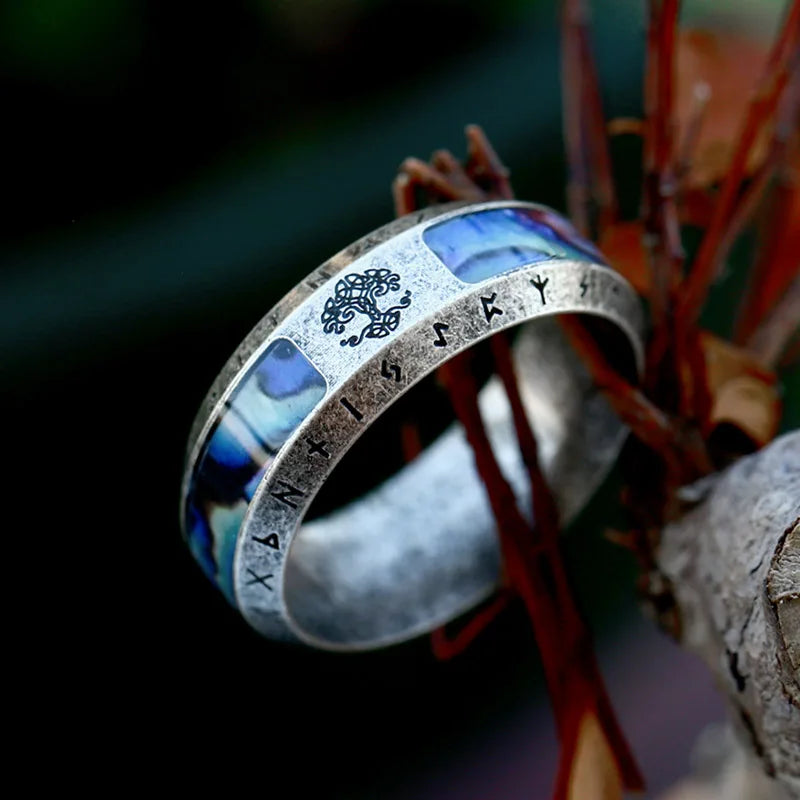Viking Tree of Life Stainless Steel Ring - Vintage Celtic Knot Rune Jewelry for Men VK-8 Retro Men's Rings