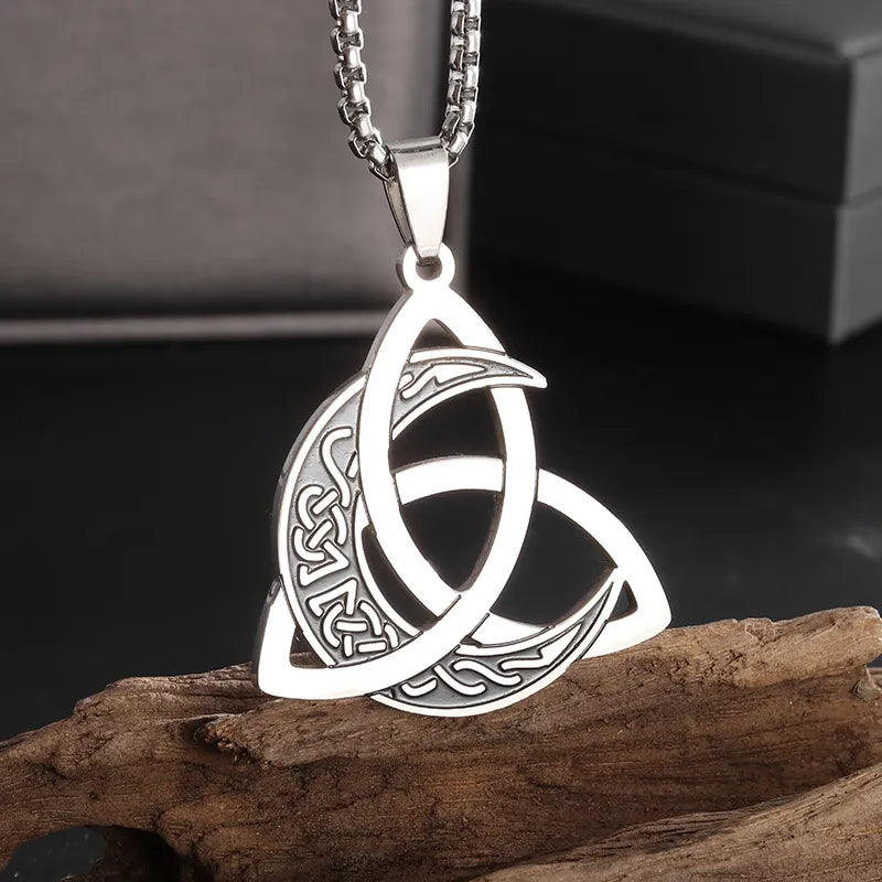 Witch Knot Necklace - Stainless Steel Celtic Knot Pendant Style 15-Silver Men's Necklace