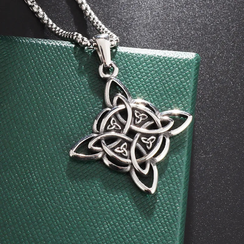 Witch Knot Necklace - Stainless Steel Celtic Knot Pendant Style 1-Silver Men's Necklace