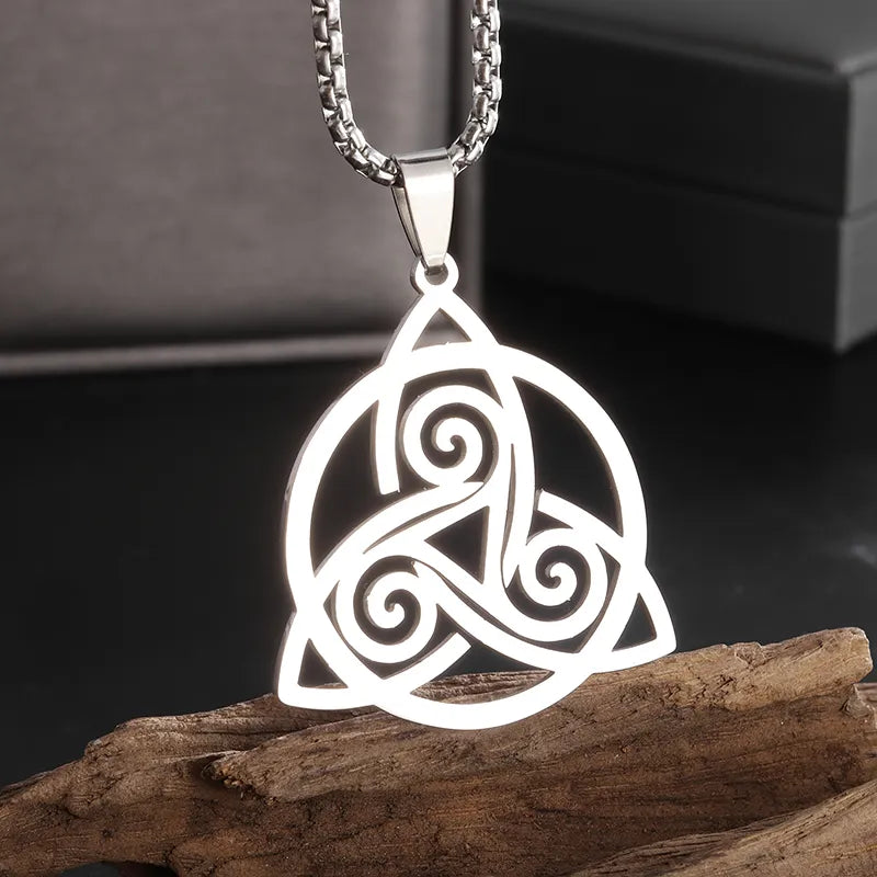 Witch Knot Necklace - Stainless Steel Celtic Knot Pendant Style 16-Silver Men's Necklace