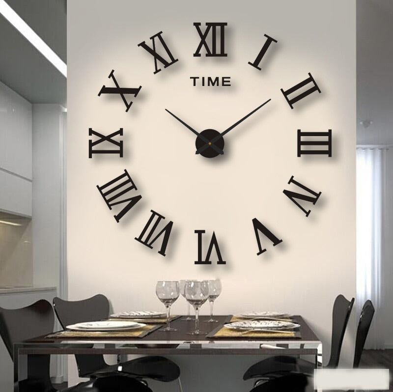Large Creative 3D Wall Clock Black - Latin Numbers Wall Clocks