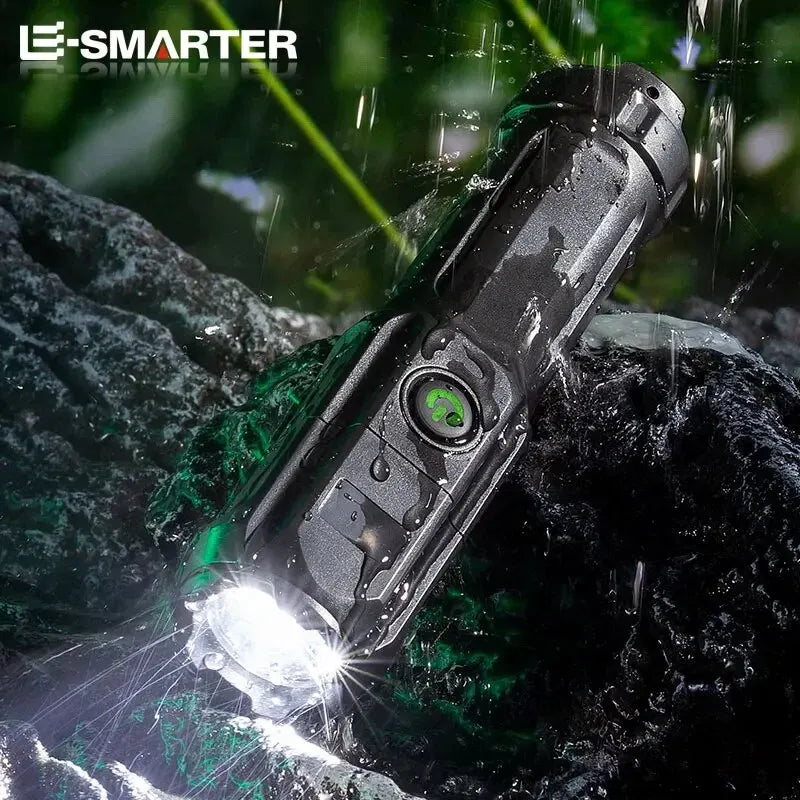 4-Mode LED Flashlight - Telescopic Zoom Tactical Torch, USB Rechargeable, Long-Range Camping Light