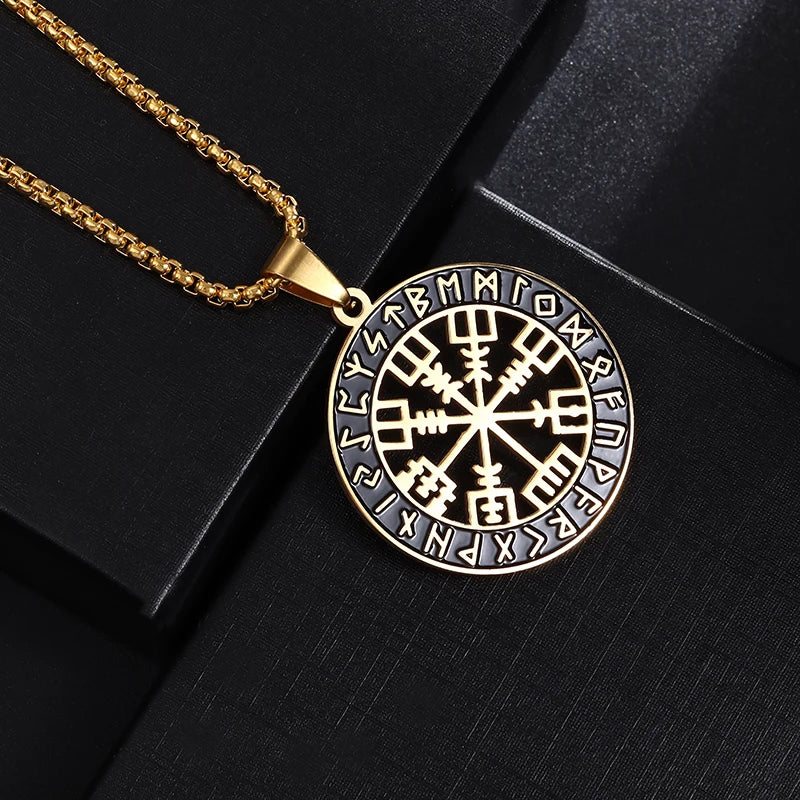 Nordic Anchor Compass Necklace - Personalized Hip Hop Fashion Jewelry for Men Style 23-Gold Men's Necklace