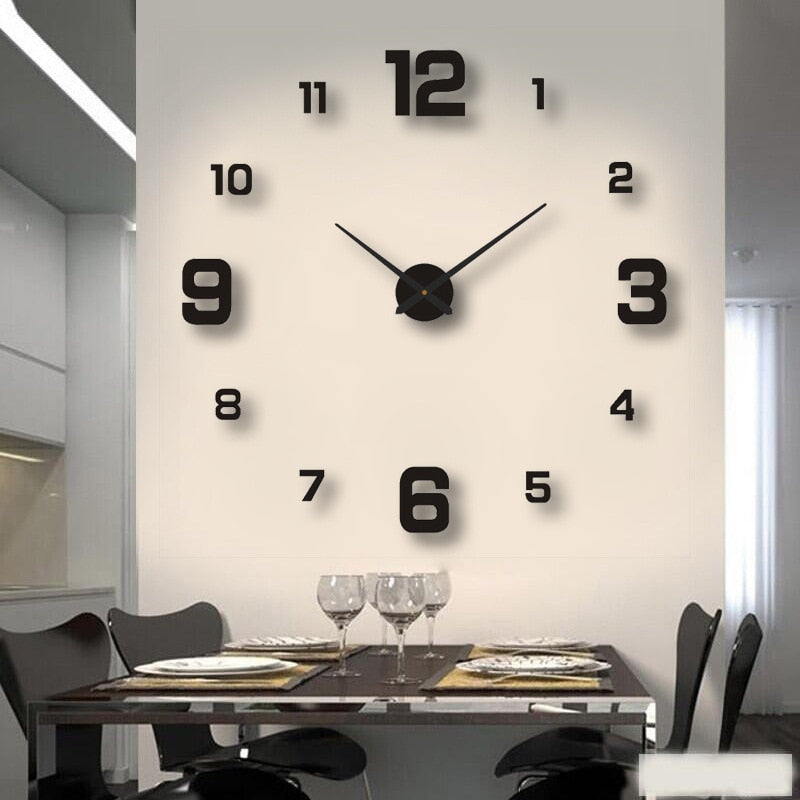 Large Creative 3D Wall Clock Black - Numbers Wall Clocks