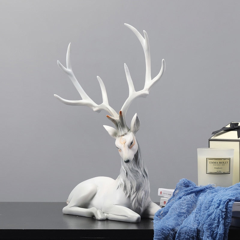 Magical Deer Figurine Sculpture Grey - Resting Decorative Objects