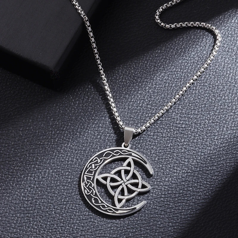 Witch Knot Necklace - Stainless Steel Celtic Knot Pendant Style 3-Silver Men's Necklace