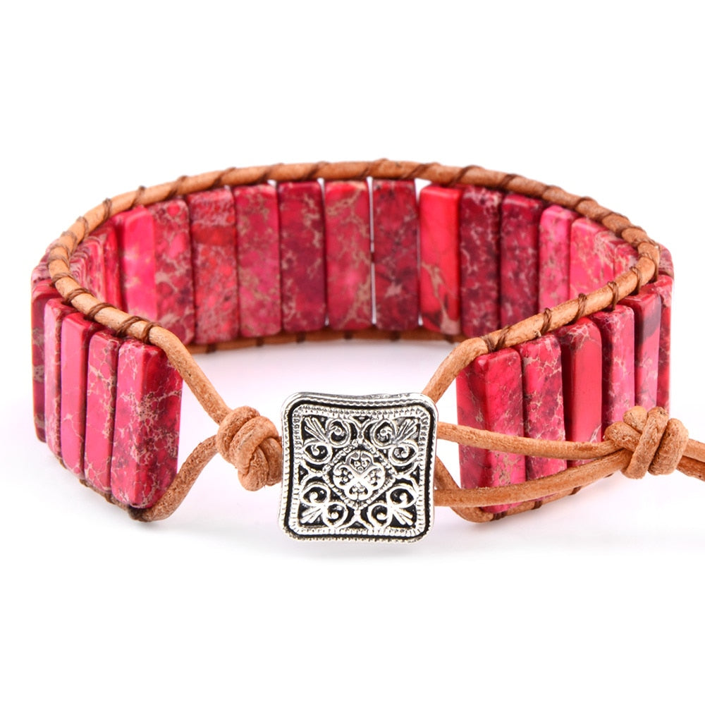 Natural Gem Leather Tibetan Bracelet Crimson Tibetan Bracelet