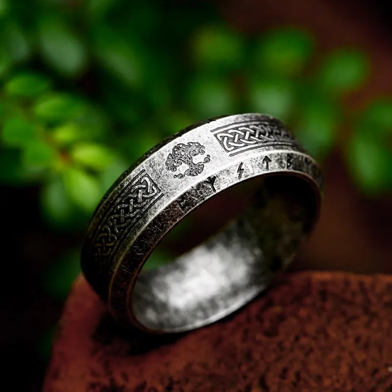 Viking Tree of Life Stainless Steel Ring - Vintage Celtic Knot Rune Jewelry for Men VK-9 Retro Men's Rings