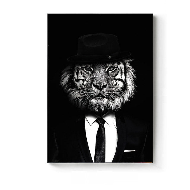 Cool Humanoid Animal Canvas Tiger in Black Canvas