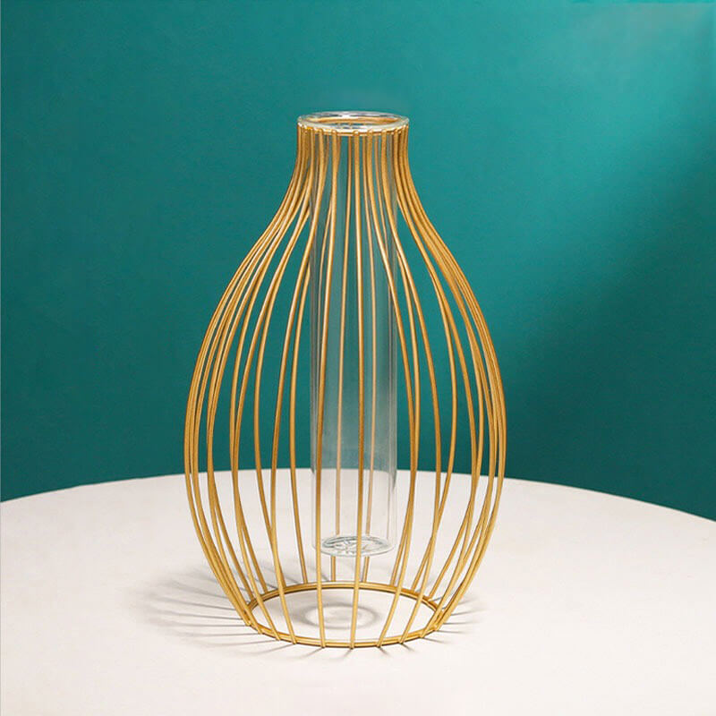 Glass Propagation Vase With Bottleneck Iron Stand Lantern Gold Glass Vase With Iron Stand Glass Propagation Vase