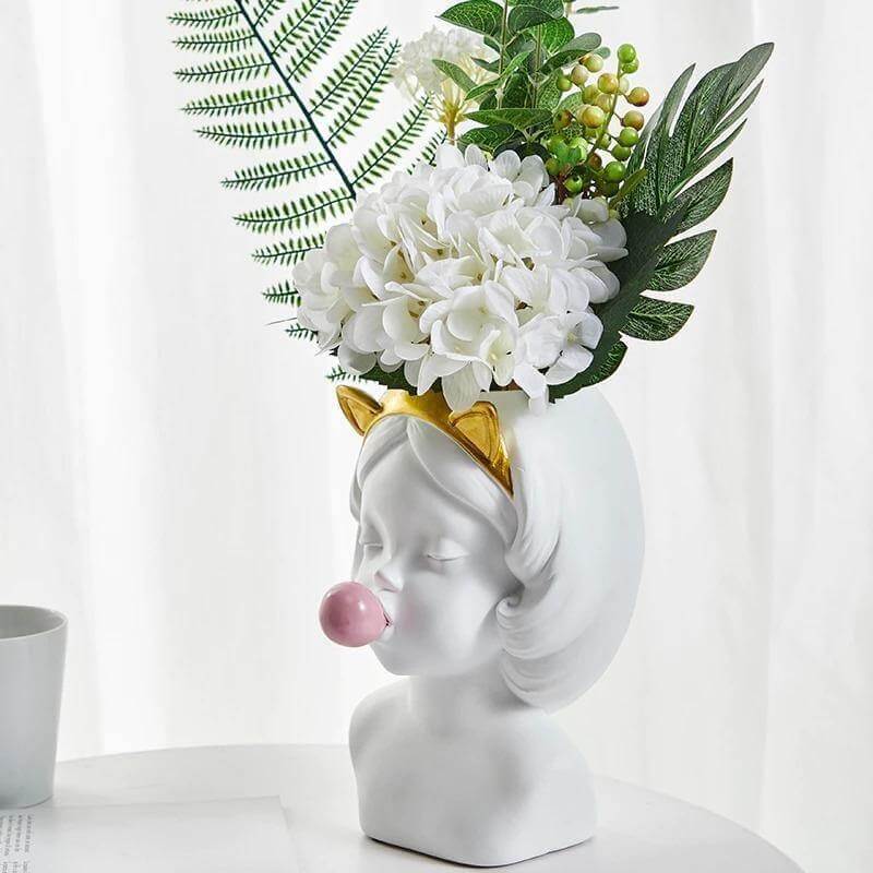 Bubble-Blowing Girl Planter Vase White - Cat Ears Bubble-Blowing Girl Vase Vases