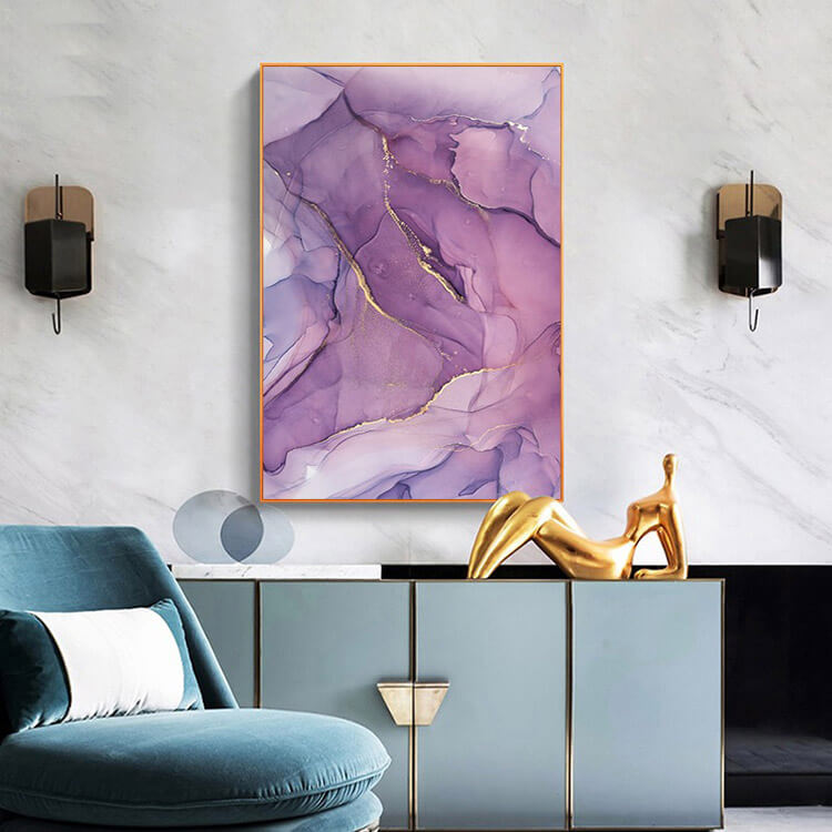 Pink & Gold Shimmer Modern Art Dark Purple Canvas