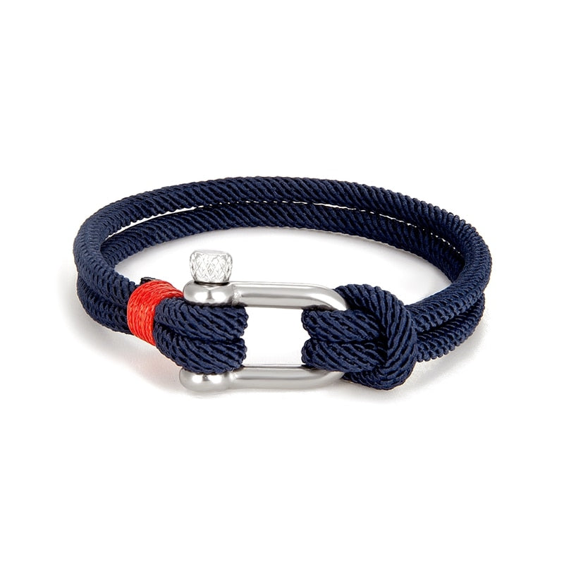 Stainless U Shape Survival Bracelet for Men Dark Blue Silver Men's Bracelet