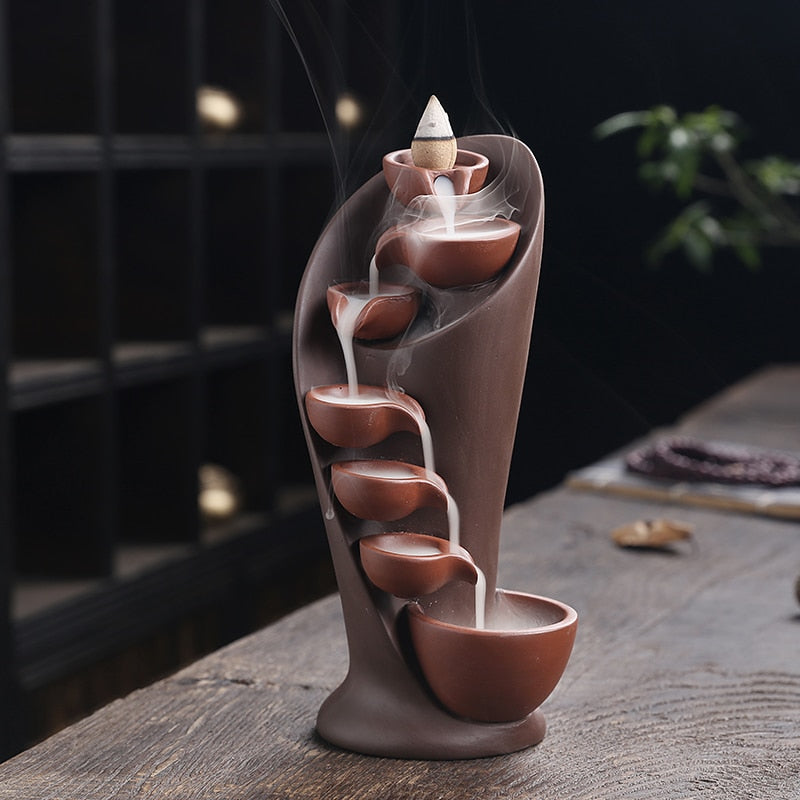 Handmade Waterfall Incense Burner With 30 Cones, Incense Holder, Portable Ceramic Censer Home Decor