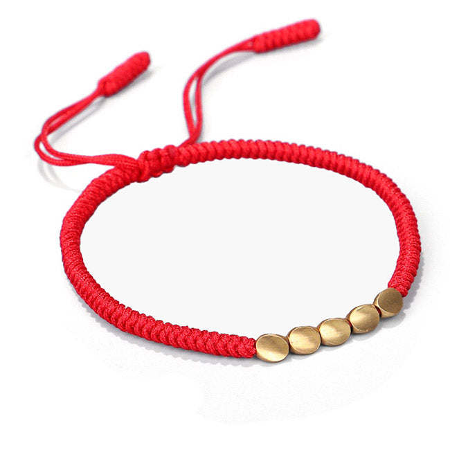 Tibetan and Buddhist Braided Handmade Copper Beads Bracelet Red Single A Tibetan Buddhist Bracelet