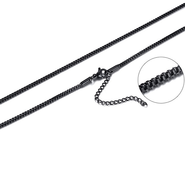 Square Box Chain Links Necklace for Men Black 20inch 2mm Men's Necklace