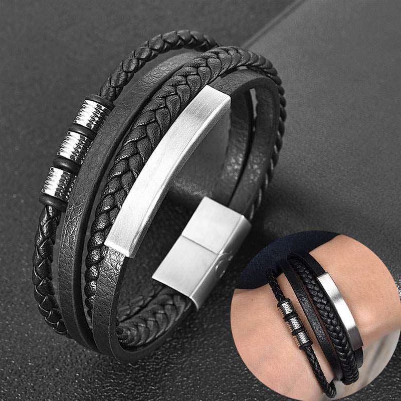 Men's Leather Bracelet with Magnetic Clasp Men's Bracelet